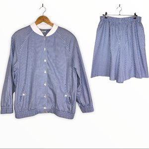 80’s Vintage Blue Gingham Jacket Short Set 2pc